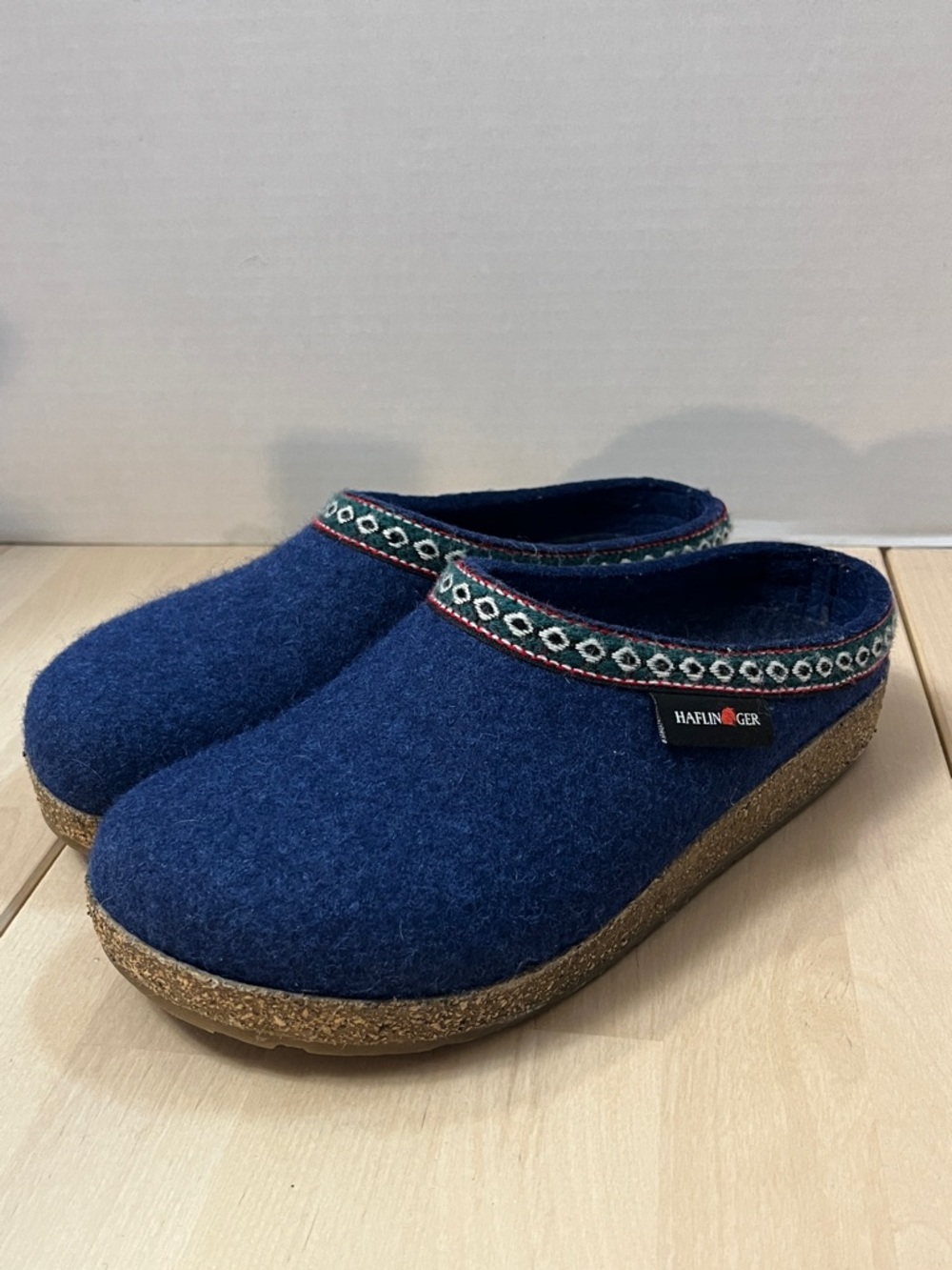 HAFLINGER NAVY BLUE WOOL CLOGS SLIPPERS WOMEN’S Size 37 or US Size 6.5